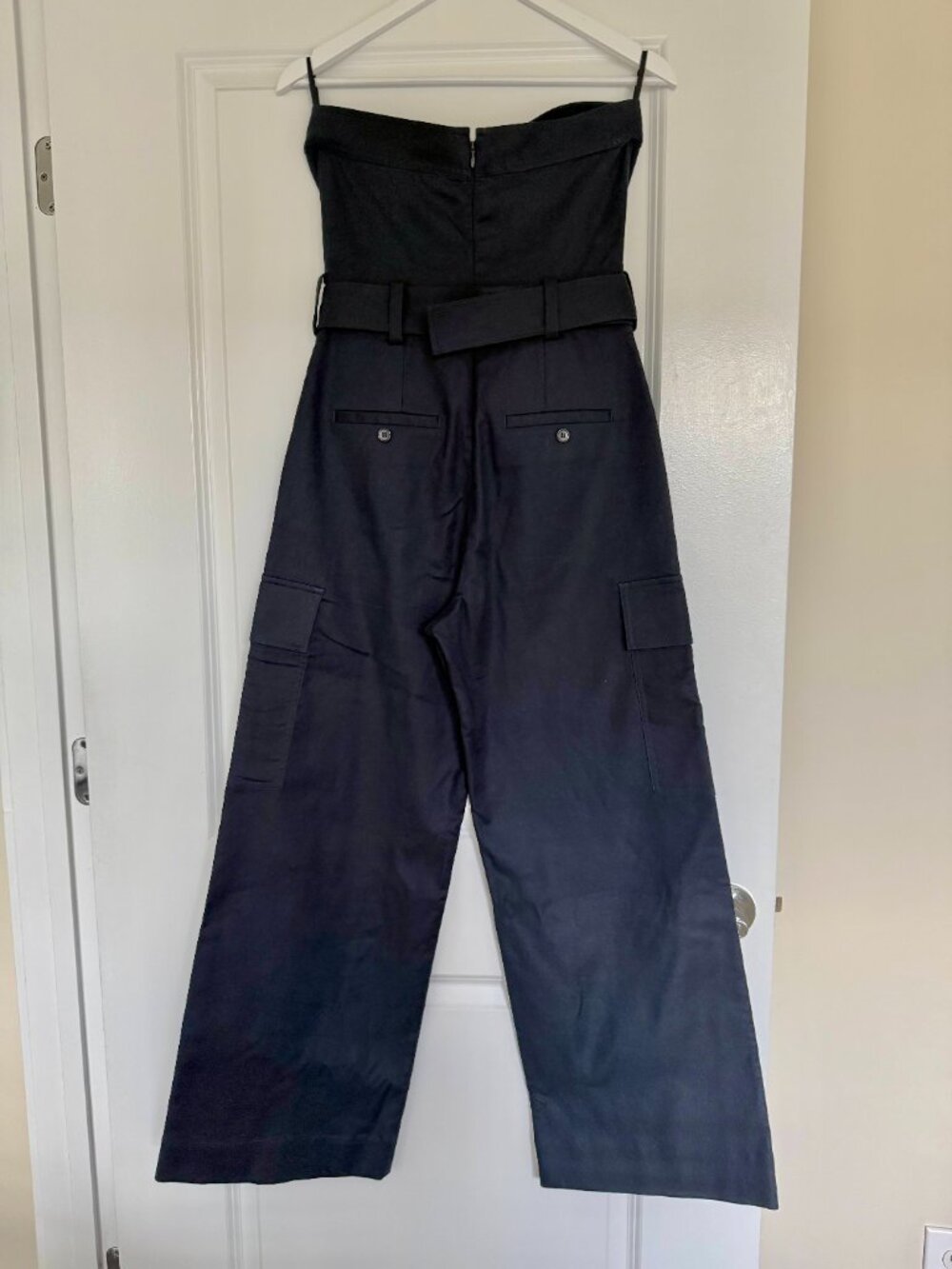 REISS Navy Lois Bandeau Belted Wide Leg Jumpsuit Size US 4 / UK 8 - Picture 10 of 16